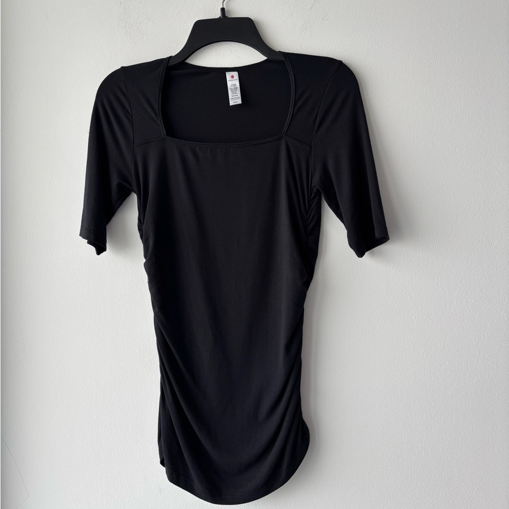 KiraGrace Top Black Square Neck Modal Stretch Womens S USA Minimalist Classic